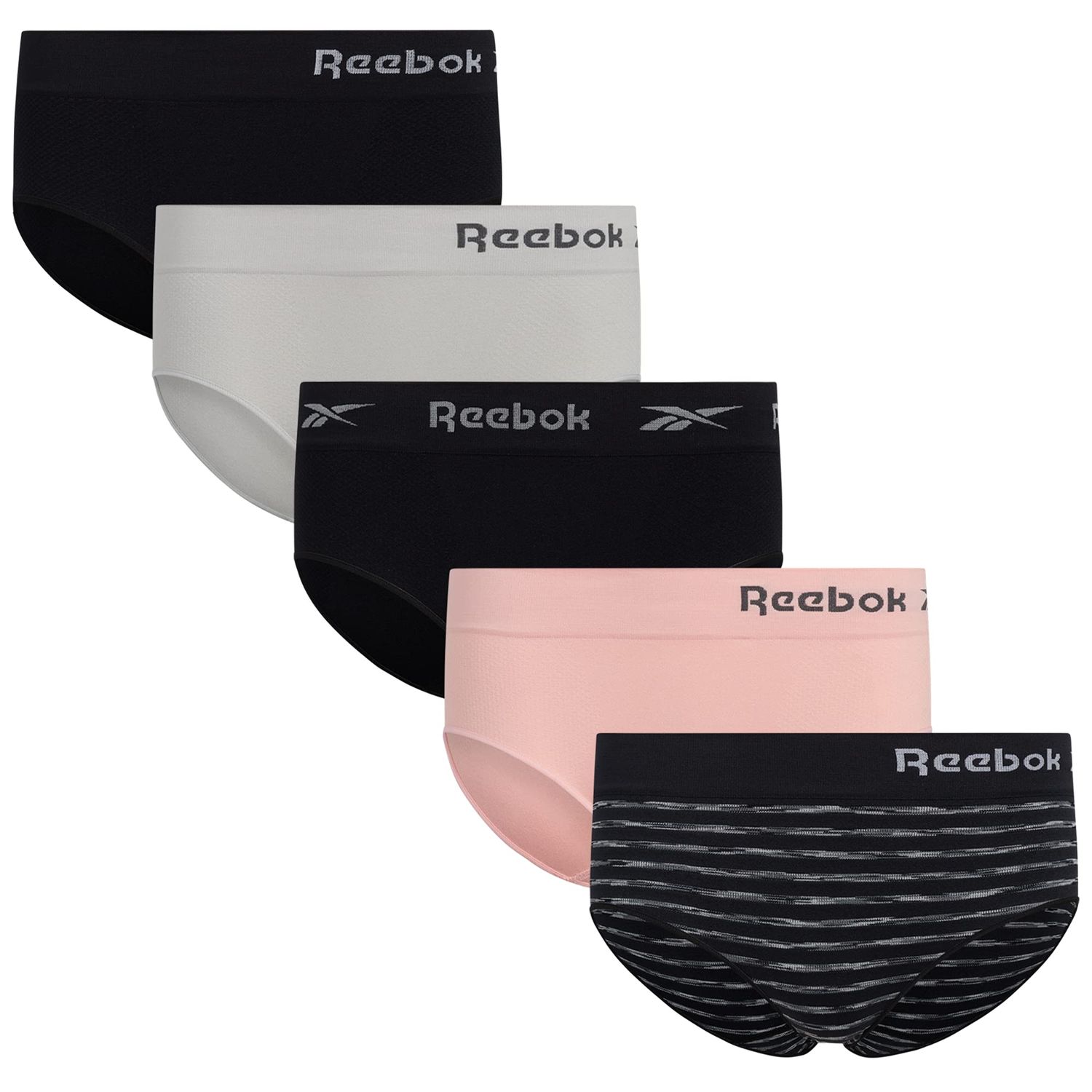 Reebok Women&#39;s Hipster Panties - 5 Pack Performance Small Stripes/Pnk/Gry/Blk