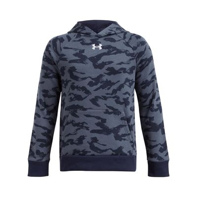 Under Armour Boys&#39; Rival Fleece Printed Hoodie, (410) Midnight Navy/Downpour Gray/White, Medium