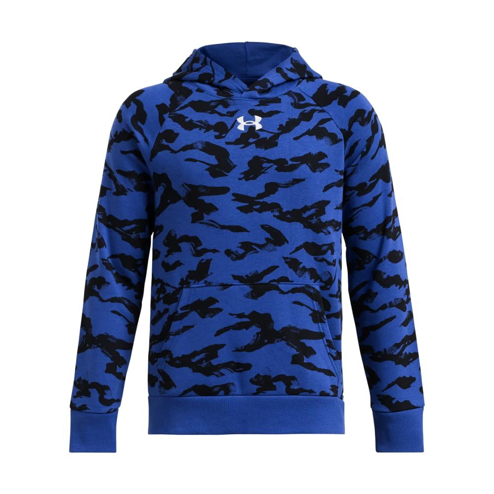 Under Armour Boys&#39; Rival Fleece Printed Hoodie, (432) Tech Blue/Black/White, Lrg