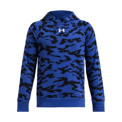 Under Armour Boys&#39; Rival Fleece Printed Hoodie, (432) Tech Blue/Black/White, Lrg