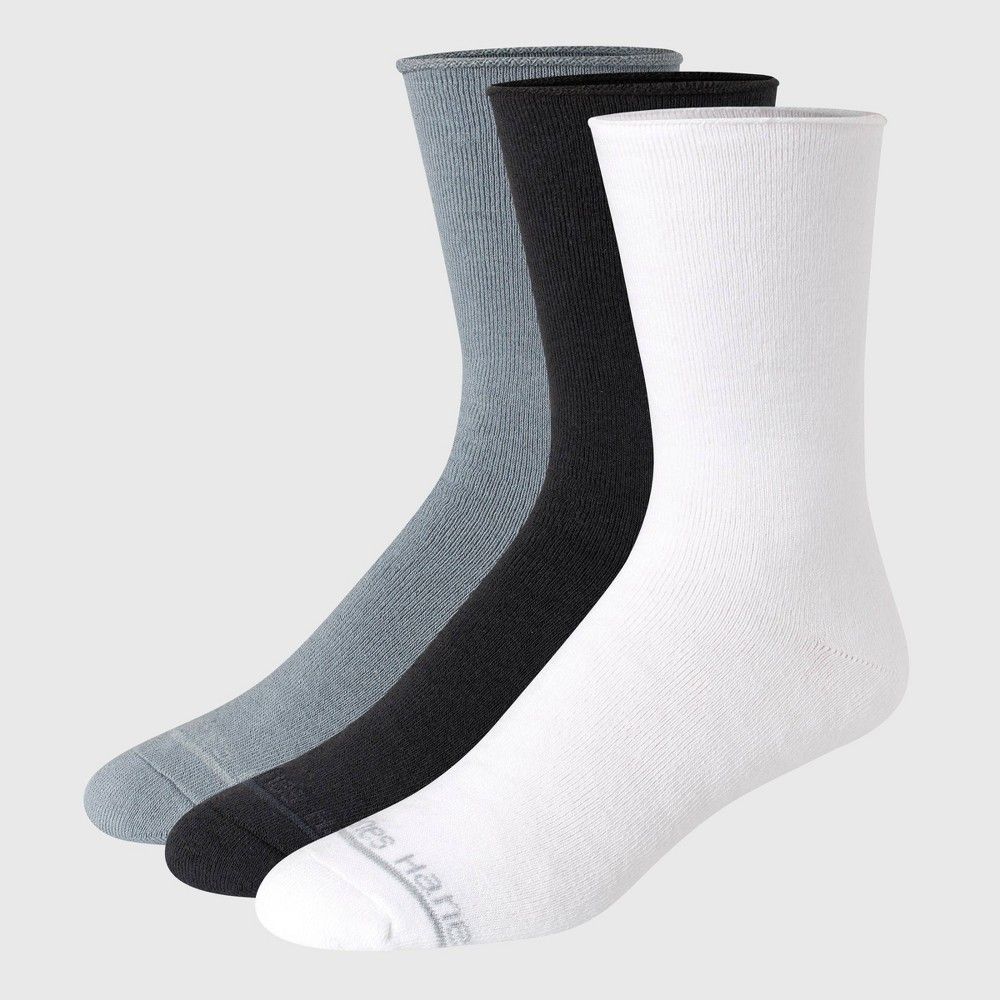 Hanes Originals Premium Men&#39;s SuperSoft Crew Socks 3pk - White/Black/Gray 6-12