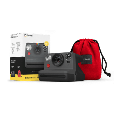 Polaroid Now Bundle with Black Camera and Red Travel Pouch