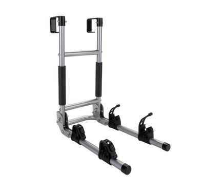 Camco Camper/RV Ladder Mount Bike Rack | Holds Up to 2 Bikes | Black &amp; Silver (51492)