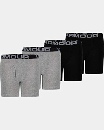Under Armour Boys&#39; UA Cotton Boxer Briefs 4-Pack YSM Gray