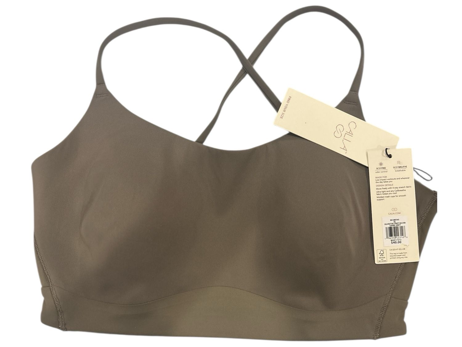 Calia Restore, Strappy Back Bra, Xl Dark Gray