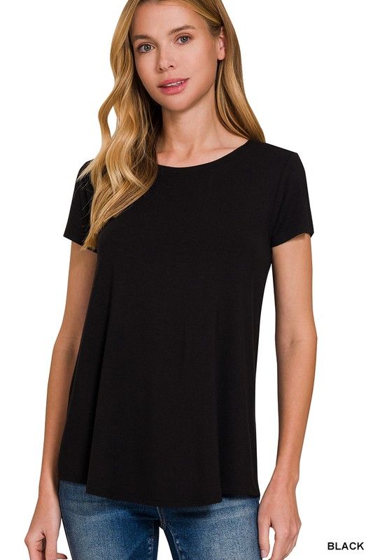 ZENANA: Flowy Round Hem Rayon Short Sleeve Top