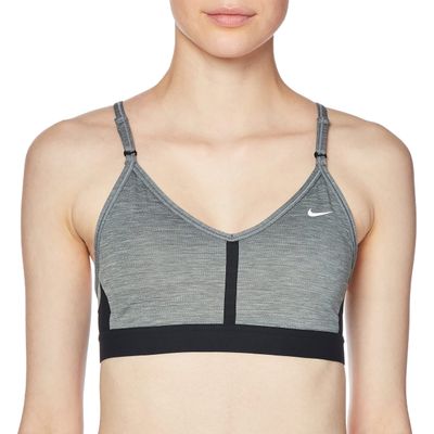 Nike Women&#39;s Indy V-Neck Sports Bra Smokey Gray Black Light Support, Padding XXL