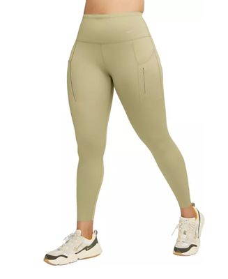 Nike Go Women&#39;s Firm-Support HW 7/8 Leggings with Pockets Olive/Black XL