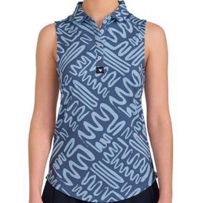 Bad Birdie Women&#39;s Mazed &amp; Confused Sleeveless Polo 8277037 - Small Navy/Light Blue