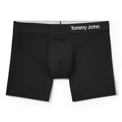 Tommy John Men’s Trunk 4&quot; Underwear, Supima Cool Cotton Boxer Briefs with Supportive Contour Pouch, Dry Pima Cotton Blend, Soft Breathable Waistband, Mesh Quick Dry, Black, Medium