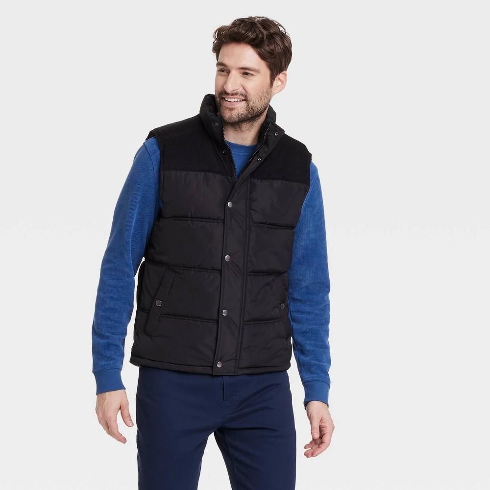 Goodfellow &amp; Co™ Men&#39;s Midweight Puffer Sleeveless Jacket - Black Large