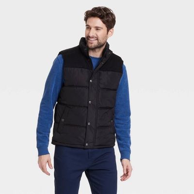 Goodfellow &amp; Co™ Men&#39;s Midweight Puffer Sleeveless Jacket - Black Large