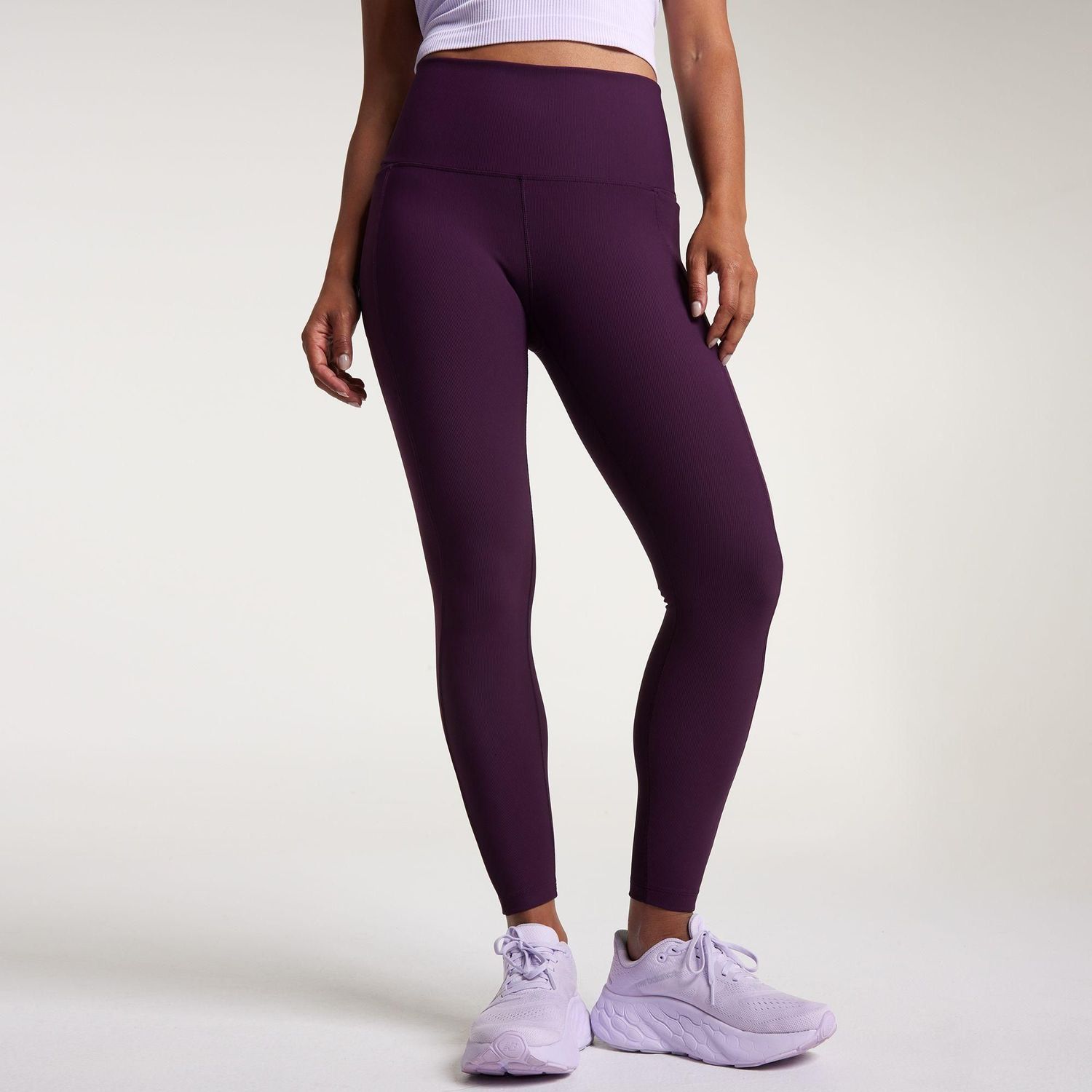 CALIA Women&#39;s Seamed Ribbed Essential 7/8 Legging, XS, Velvet Plum Purple #131a