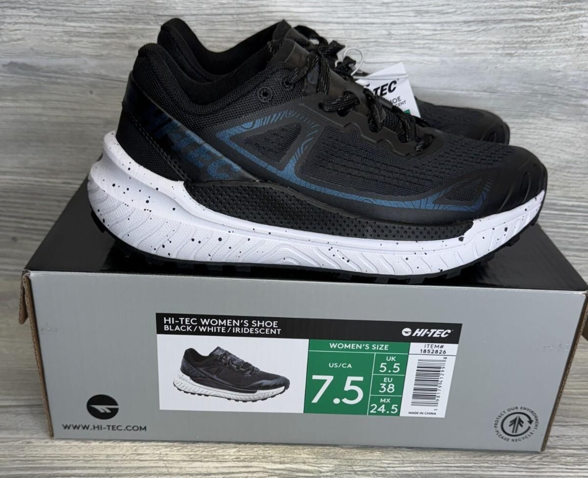 Hi-Tec 1852826 Womens Sneakers 7.5 Black White Iridescent Athletic Running Shoes