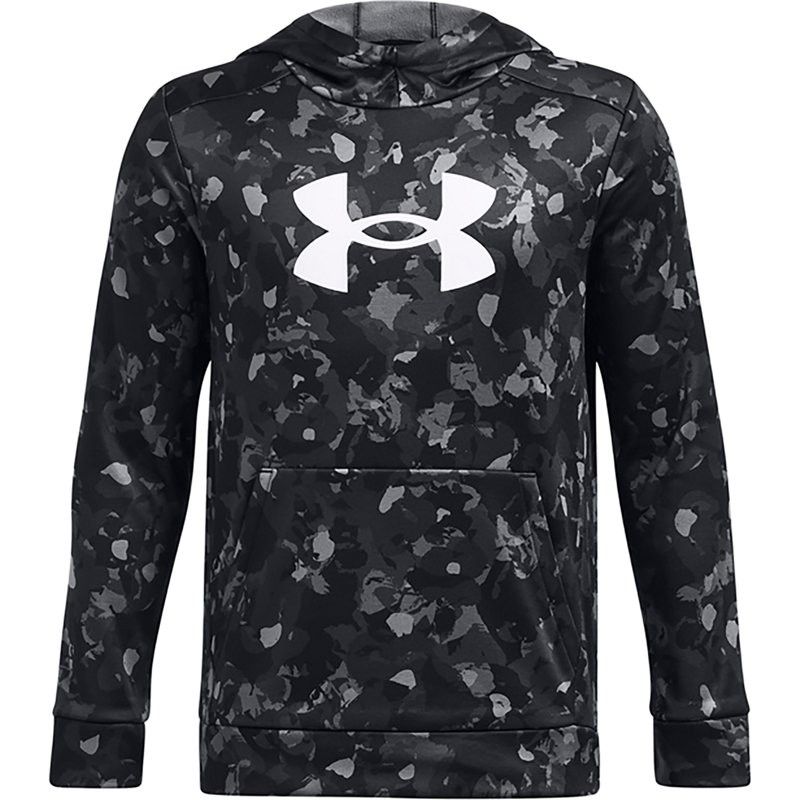 Under Armour Boys&#39; Armour Fleece Big Logo All Over Print Hoodie Black/White, X-L
