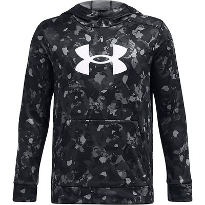 Under Armour Boys&#39; Armour Fleece Big Logo All Over Print Hoodie Black/White, X-L