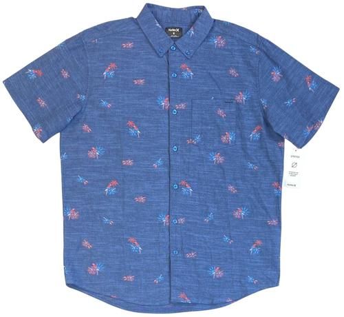 Men&#39;s Hurley OAO Stretch Print Short Sleeve Button Front Shirt XXL