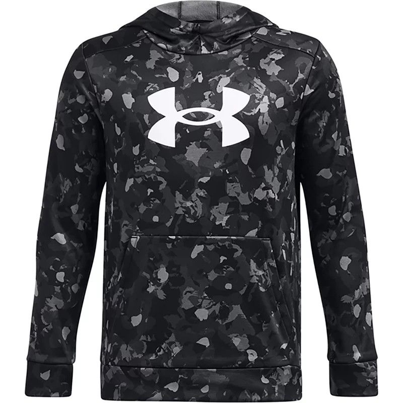 Under Armour Boys&#39; Armour Fleece Big Logo All Over Print Hoodie Black/White, Lar