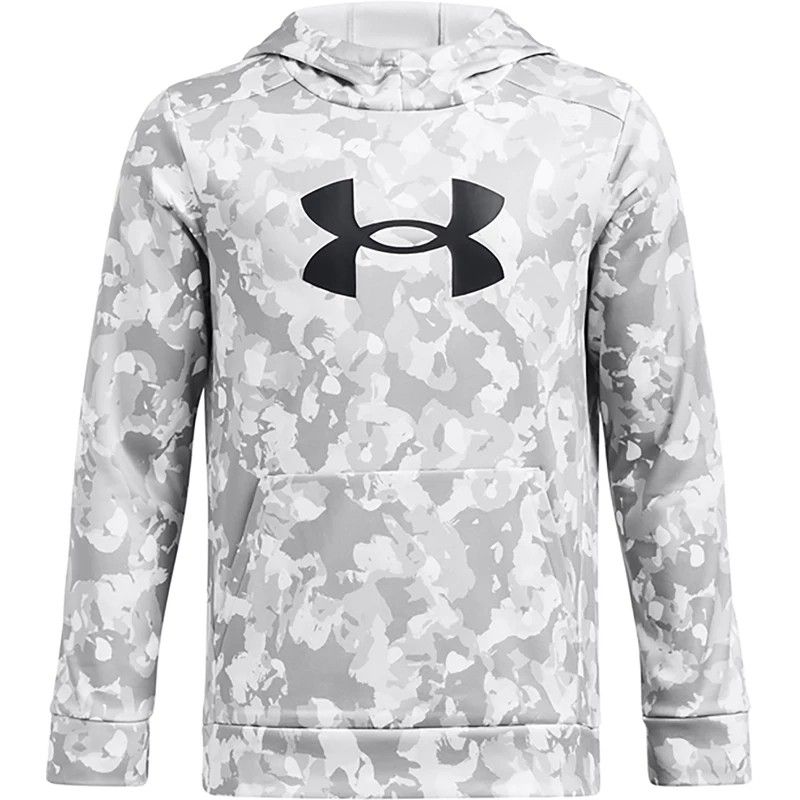 Under Armour Boys&#39; Armour Fleece Big Logo All Over Print Hoodie Mod Gray/Black,