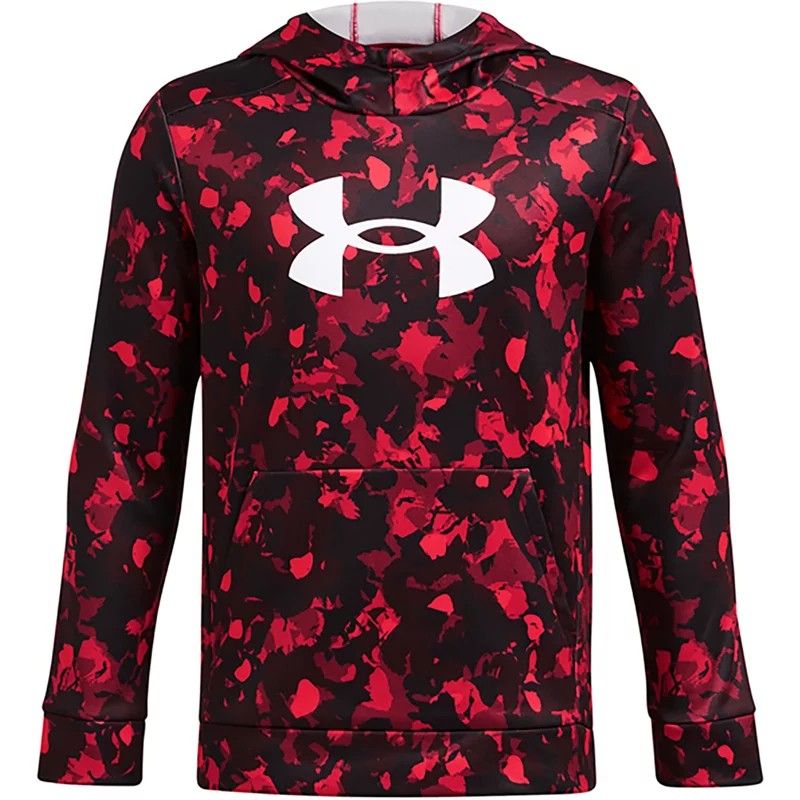 Under Armour Boys&#39; Armour Fleece Big Logo All Over Print Hoodie Inferno Red/Whit