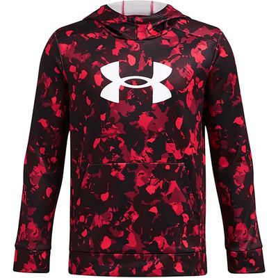 Under Armour Boys&#39; Armour Fleece Big Logo All Over Print Hoodie Inferno Red/Whit