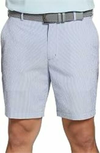 Walter Hagen Mens Golf 9&quot; IS Striped Shorts, Blue/White - Waist 40