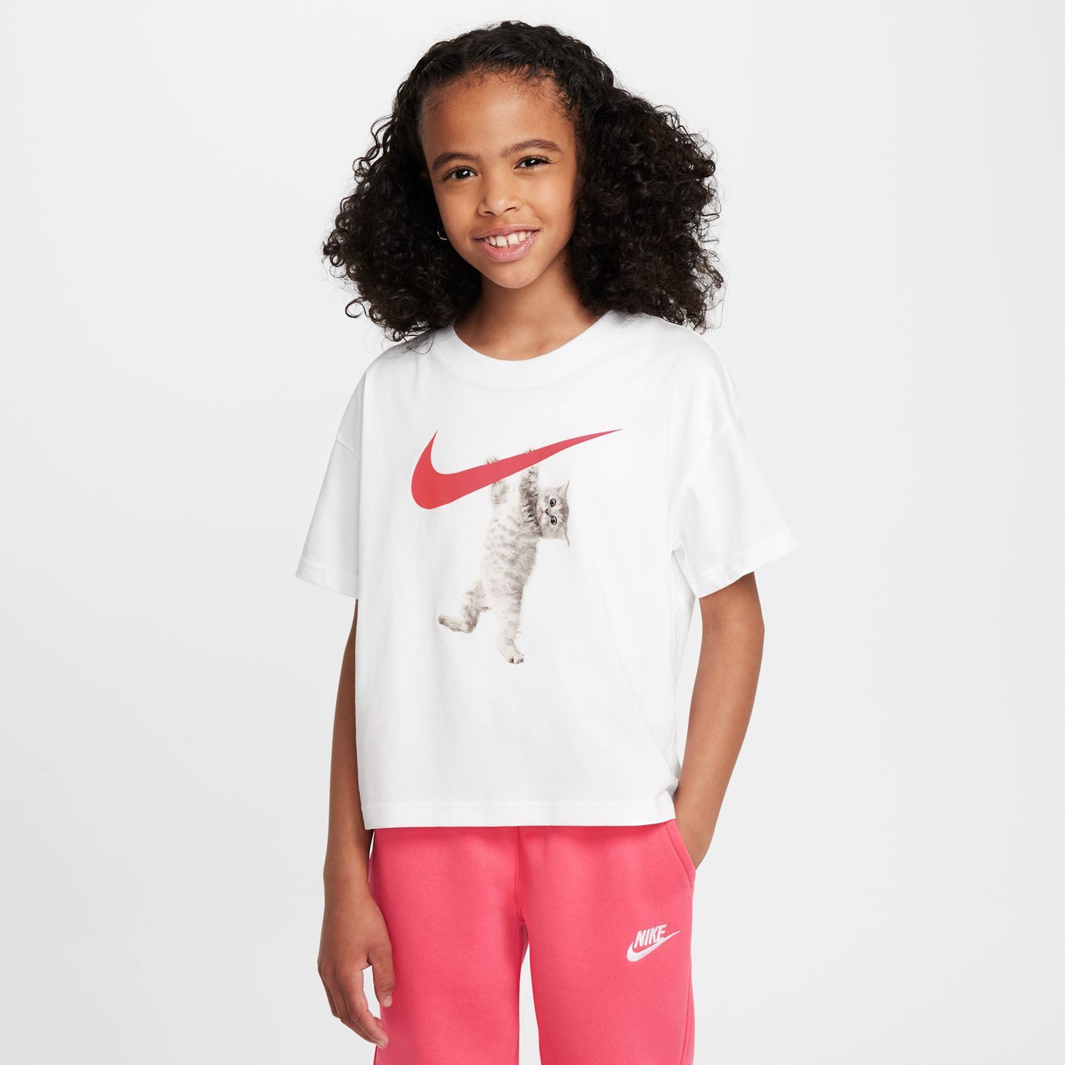 Girls 7-16 Nike Cat Graphic Tee, Girl&#39;s, Size: XL, White