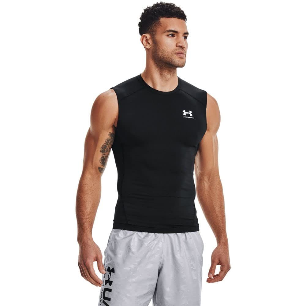Under Armour Men&#39;s HeatGear Comp Sleeveless T-Shirt , Black/White, Large