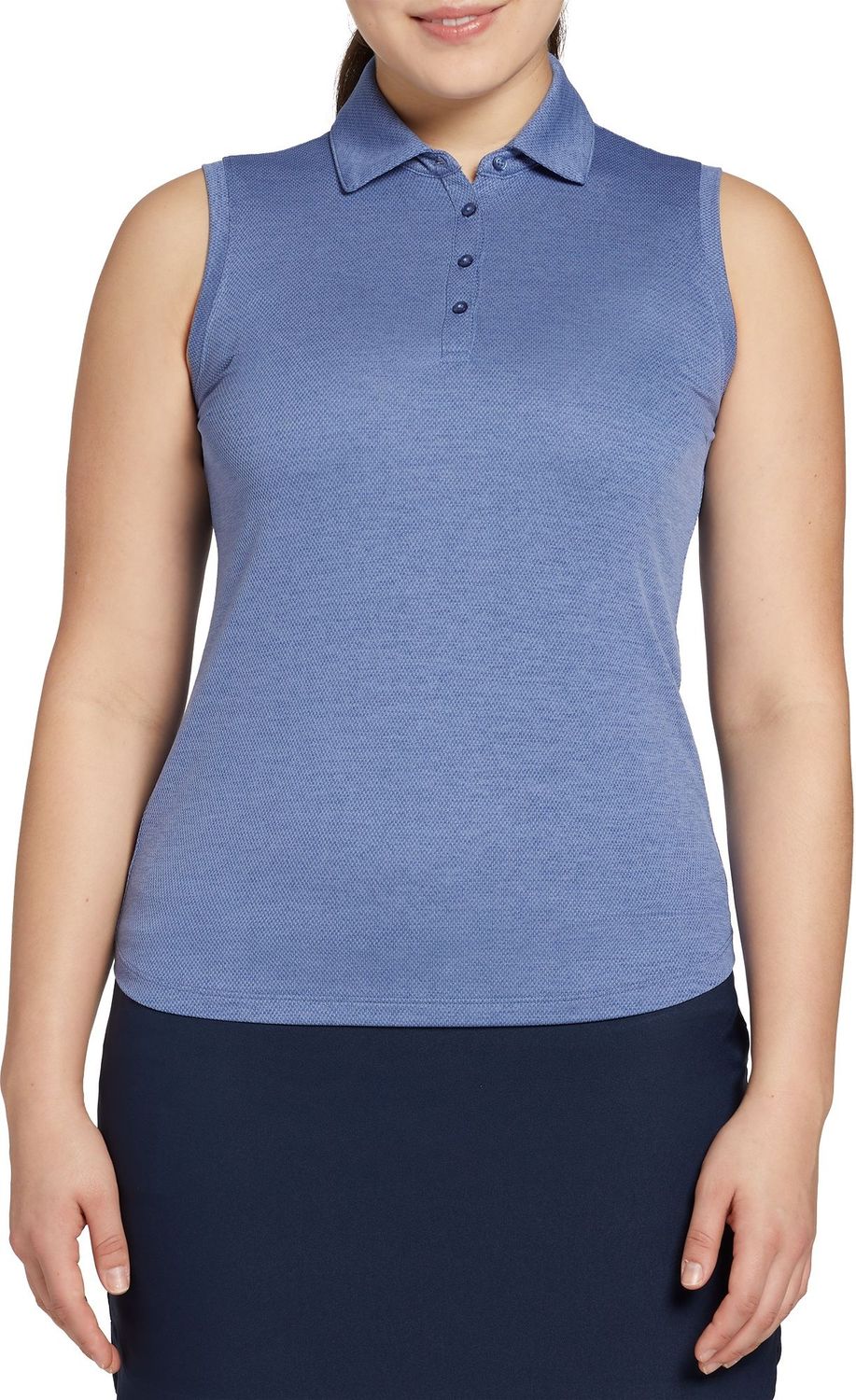 Walter Hagen Women&#39;s Clubhouse Jacquard Sleeveless UV Golf Polo, Small, Mid Blue