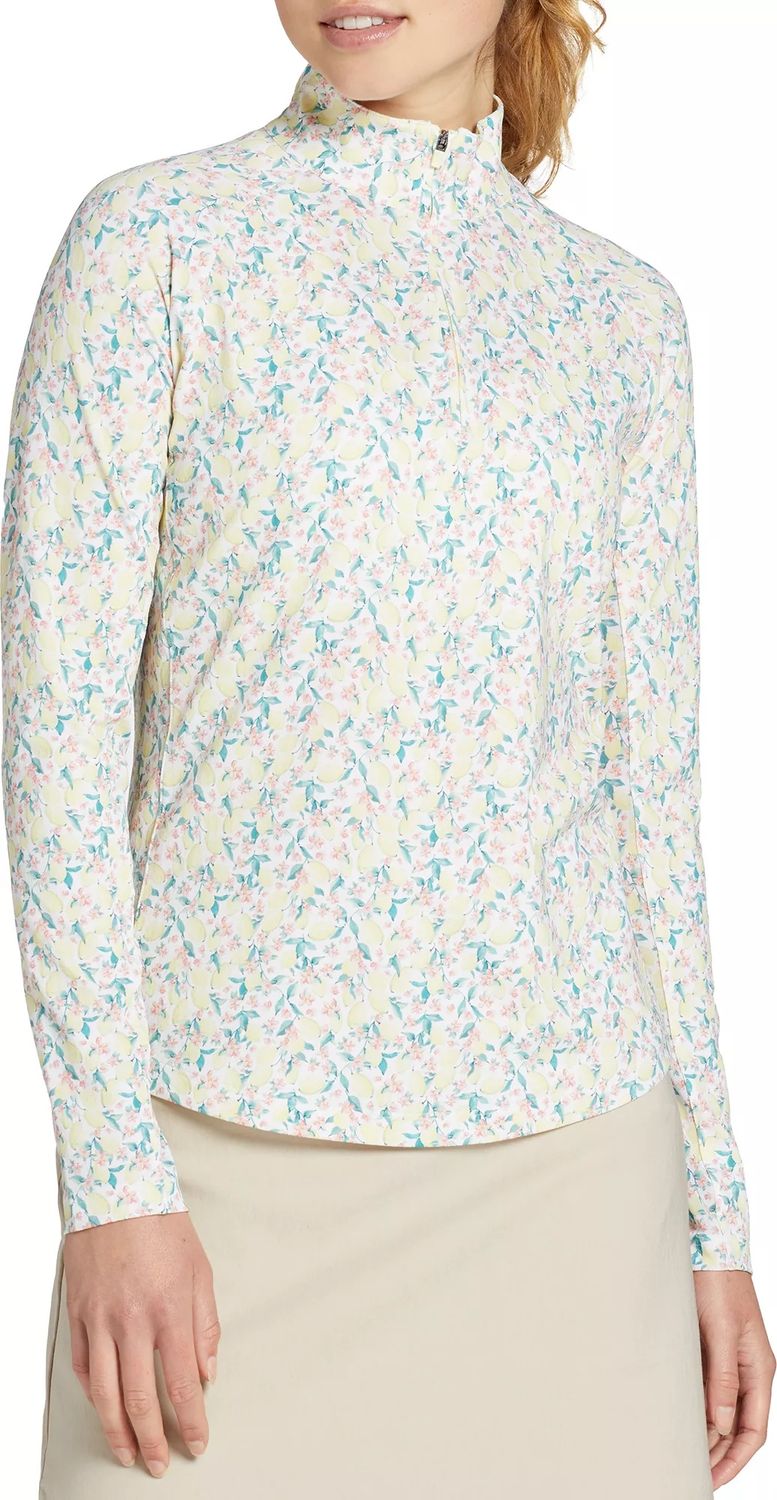 Walter Hagen Women&#39;s Performance 11 UV Suncover 1/4 Zip, Large, Fresco Ditsy Lem