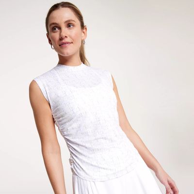 CALIA Women&#39;s Turn Sleeveless Crew Neck Golf Tee, Small, Cross Thatch Cool White
