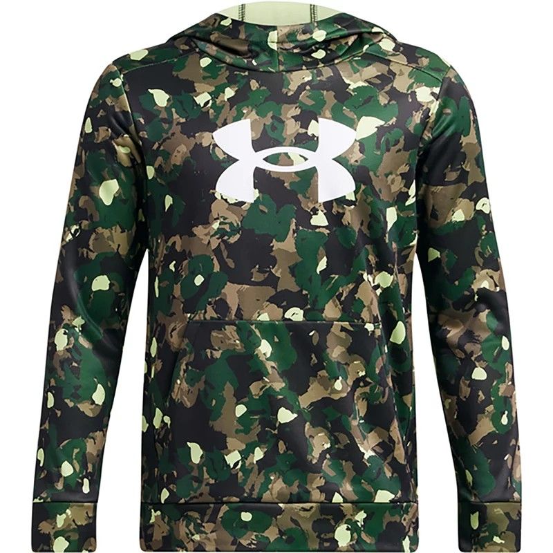 Under Armour Boys&#39; Armour Fleece Big Logo All Over Print Hoodie Forest Green/Whi