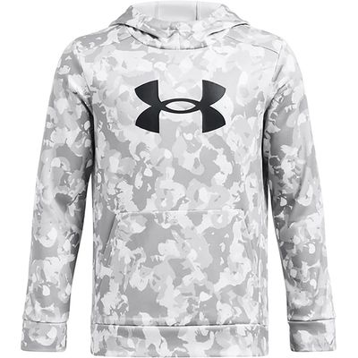 Under Armour Boys&#39; Armour Fleece Big Logo All Over Print Hoodie Mod Gray/Black,