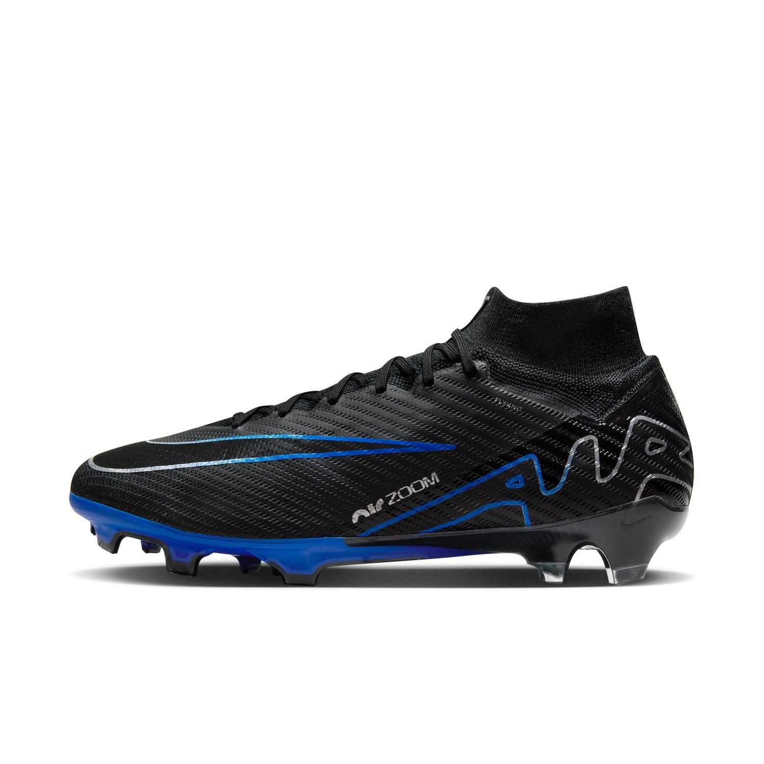 Nike Superfly 9 Elite Mercurial Dream Speed FG High-Top Soccer Cleats (DJ4977-040, Black/Chrome-Hyper Royal) Size 4.5