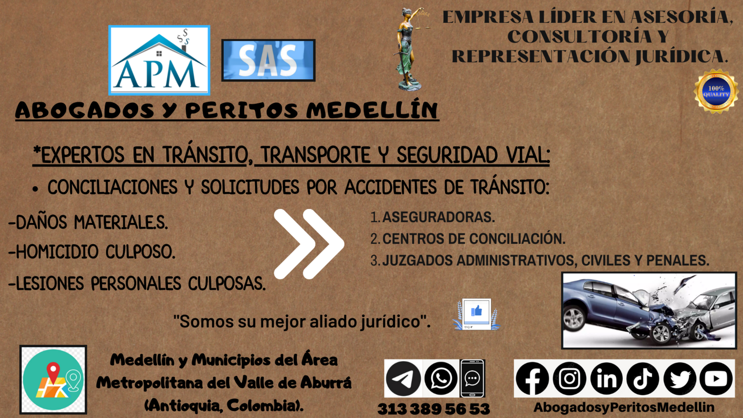 09. EXPERTOS EN TRÁNSITO, TRANSPORTE Y SEGURIDAD VIAL: 
-CONCILIACIONES Y SOLICITUDES POR ACCIDENTES DE TRÁNSITO.