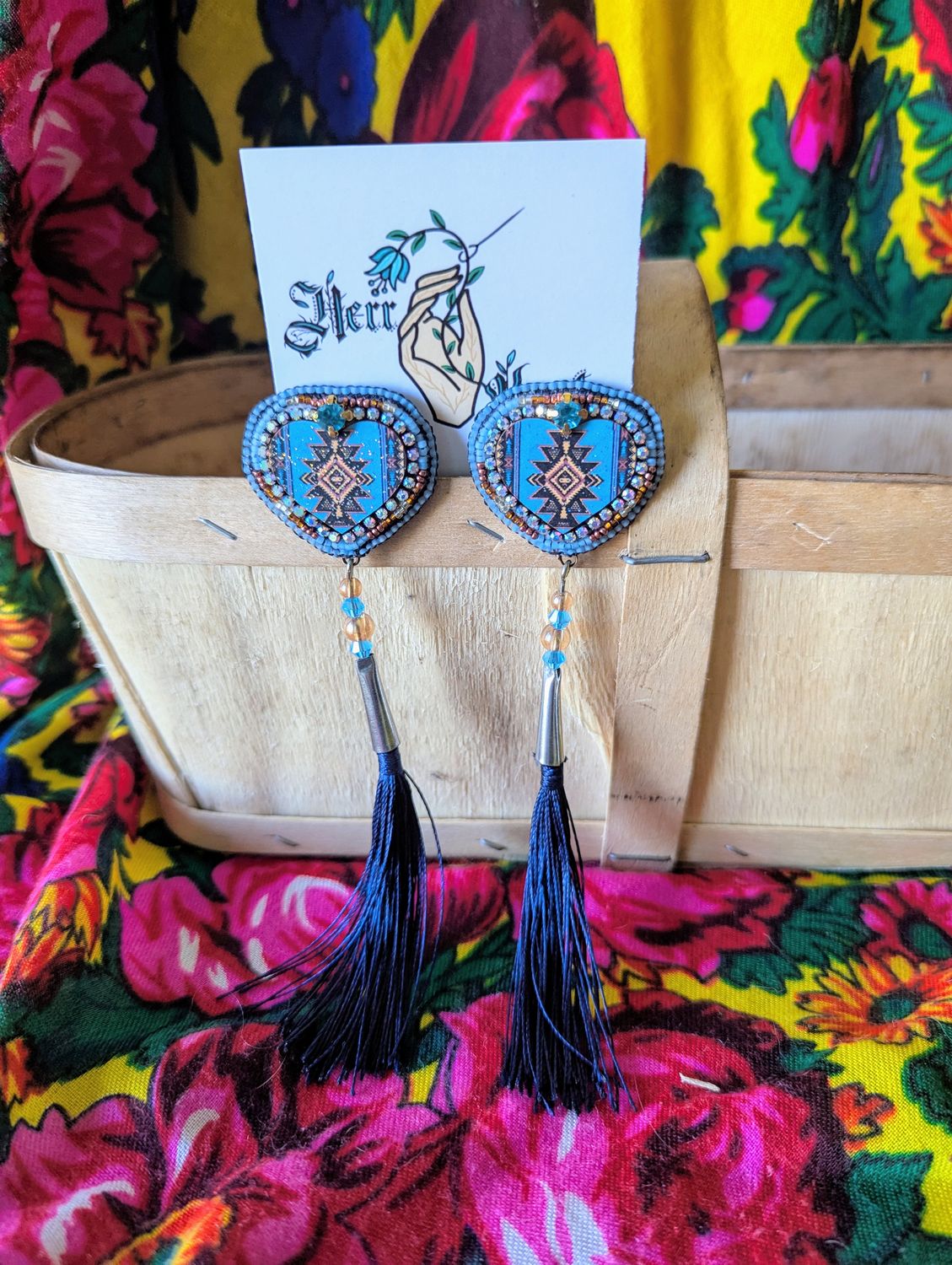 Blue Tribal Heart Earrings