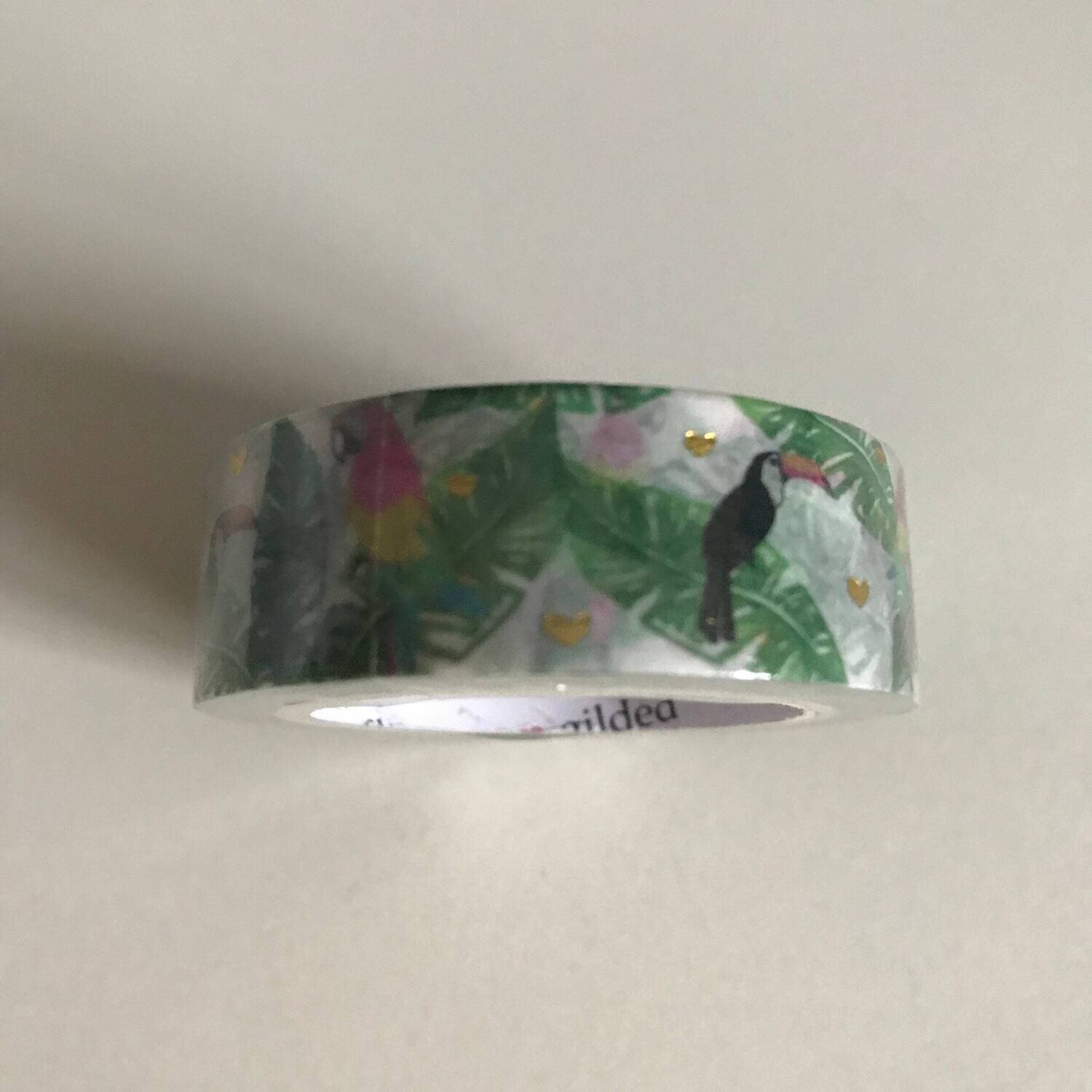 Washi Tape Sample - Simply Gilded (Green w/ Birds 15mm)