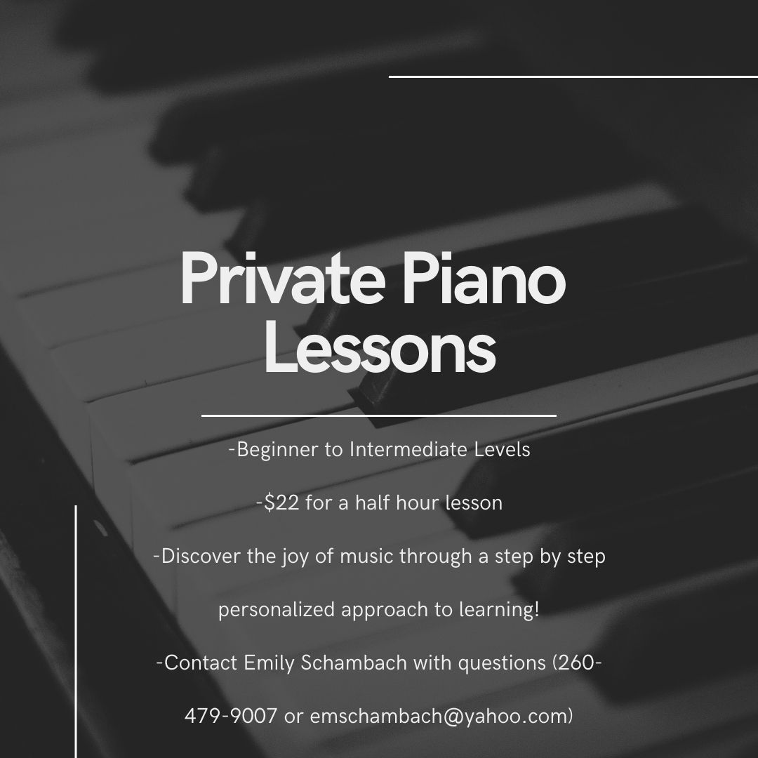 Private Piano Lessons: Develop a skill that will last a lifetime! (Sunny Lane 1:00pm-1:30pm) 1st-12th $264*/Semester