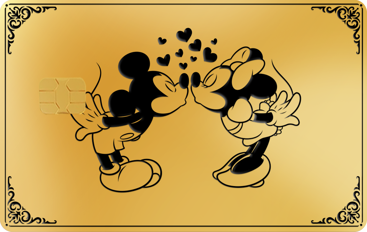 DISNEY MICKEY &amp; MINNIE KISS, Card Color Options: 24K Gold Plated