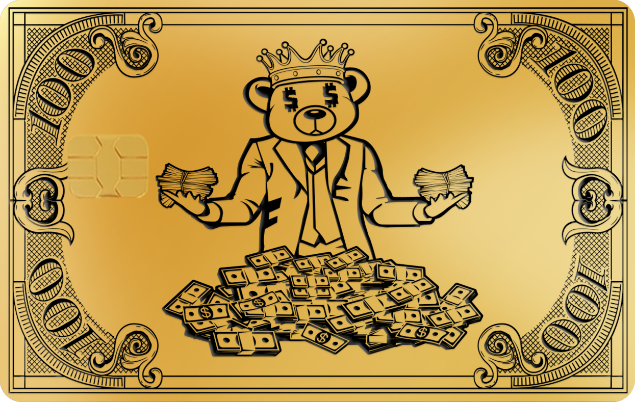 GANGSTER BEAR MONEY PILE, Card Color Options: 24K Gold Plated