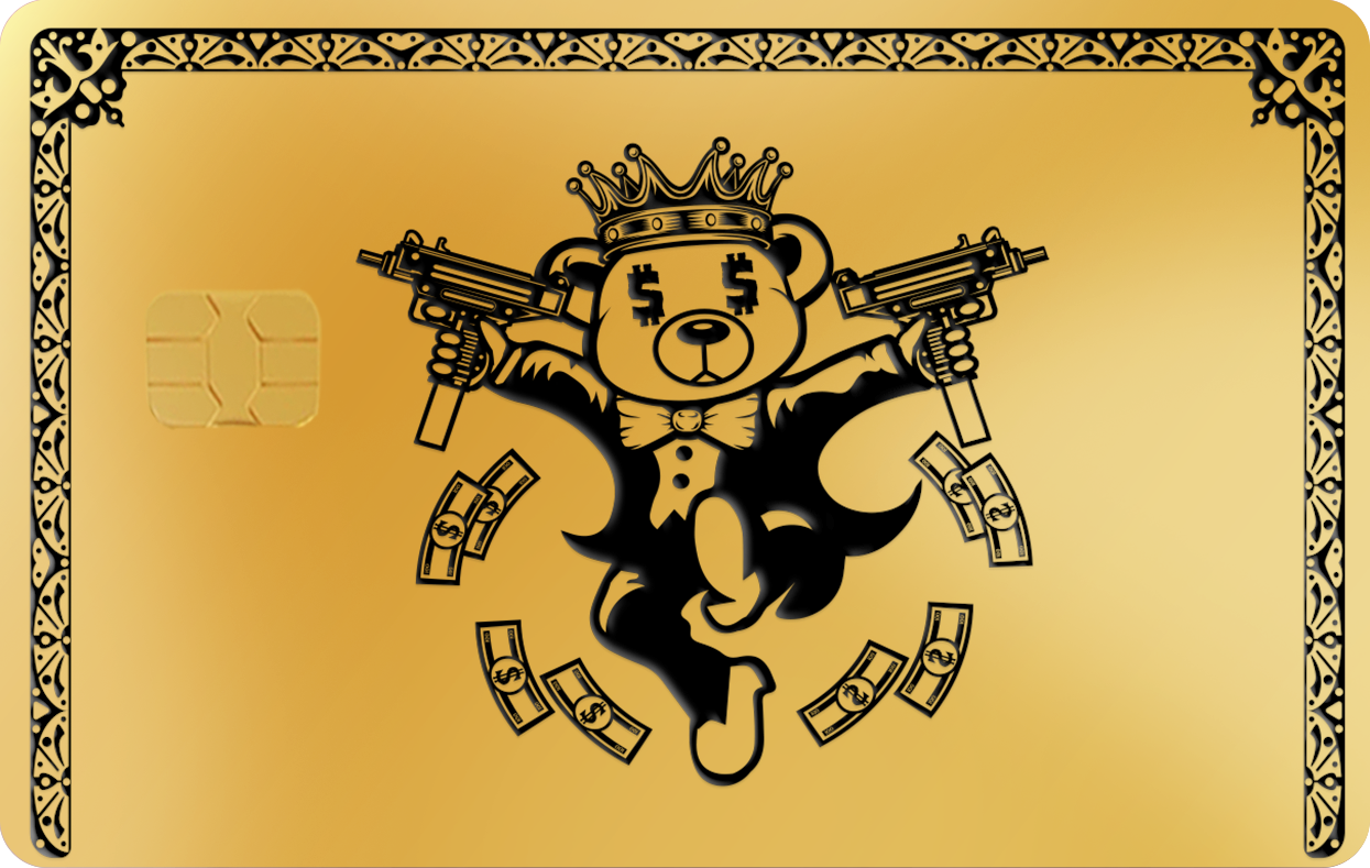 GANGSTER BEAR UZI $$, Card Color Options: 24K Gold Plated