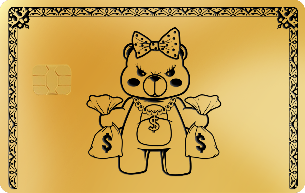 GANGSTER GIRL BEAR MONEY BAGS, Card Color Options: 24K Gold Plated