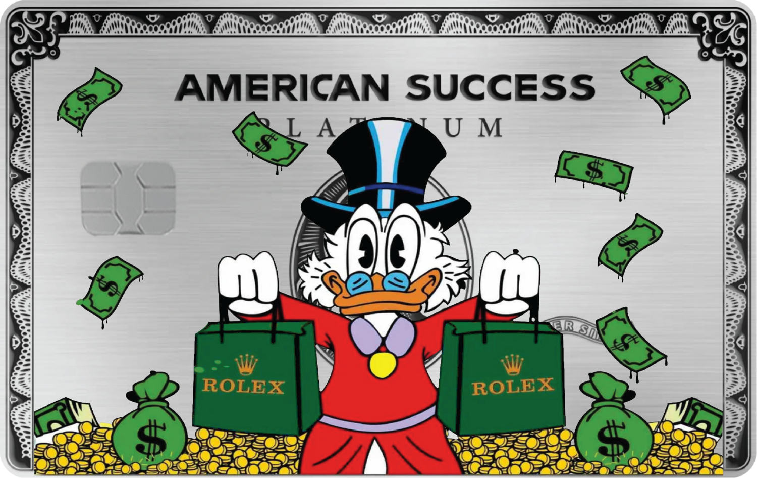 SCROOGE MONEY ROLEX SHOPPING, Card Color Options: Brushed Platinum
