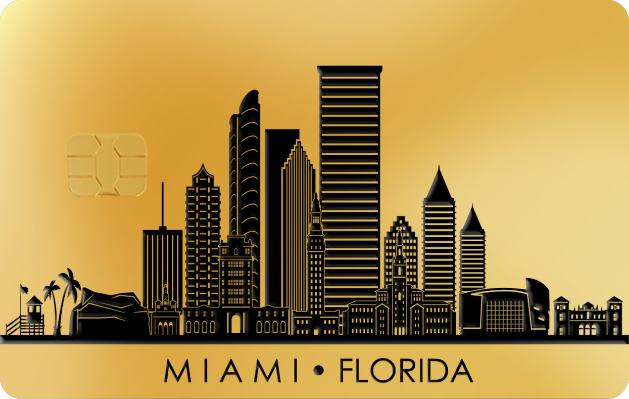 MIAMI SKYLINE MIAMI SKYLINE, Card Color Options: 24K Gold Plated