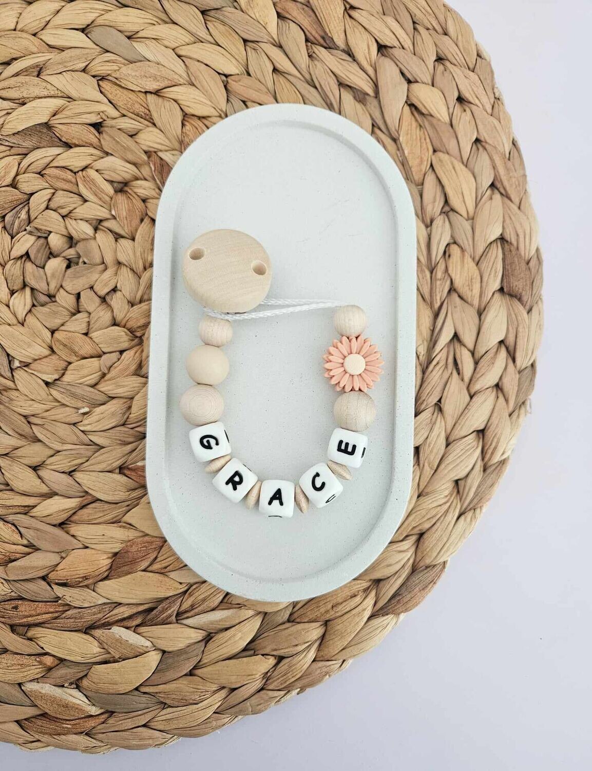 "Flowerful" Schnullerkette mit Namen