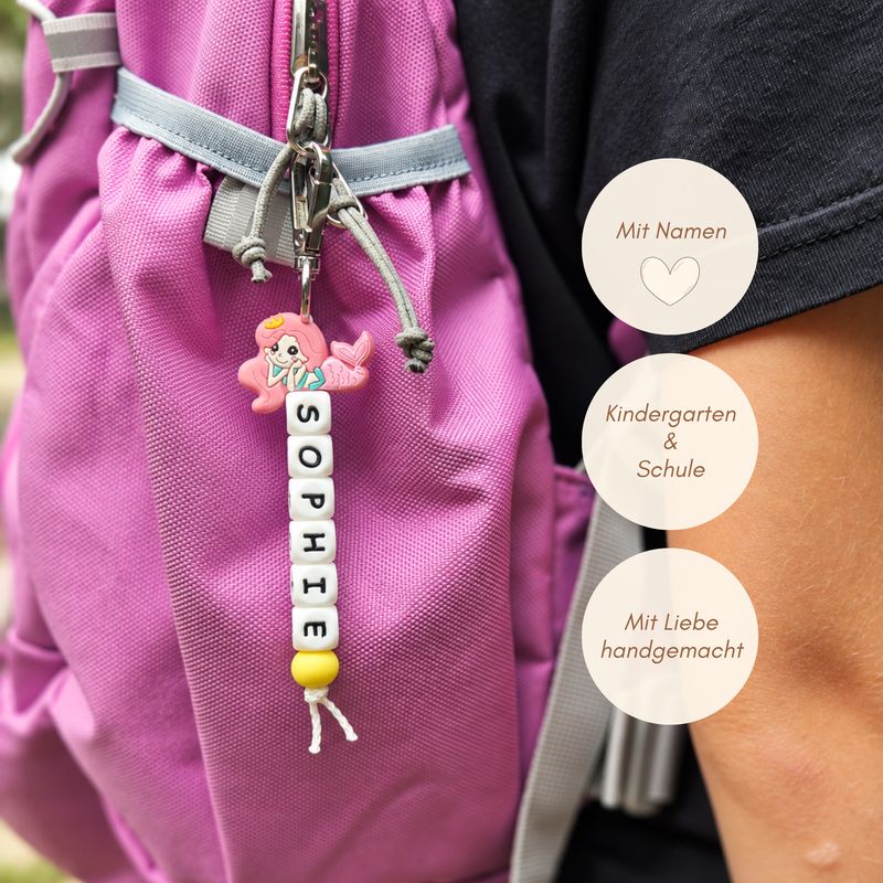 Meerjungfrau Schlüsselanhänger mit Namen | Personalisierter Schulranzen & Rucksackanhänger für Mädchen Meerjungfrau Schlüsselanhänger mit Namen | Personalisierter Schulranzen & Rucksackanhänger für Mädchen