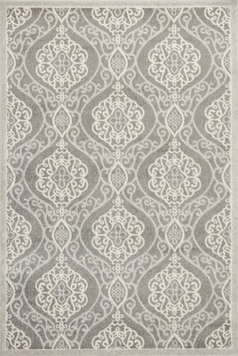 7'x10' Silver Grey Machine Woven UV Treated Floral Ogee Indoor Outdoor Area Rug