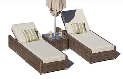 78" X 29" X 28" Brown 3Piece Outdoor Armless Chaise Lounge Set with Cushions