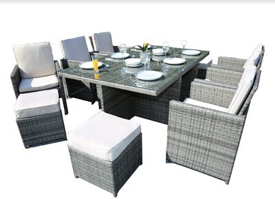 129" X 76" X 46" Gray 11Piece Outdoor Dining Set with Cushions 129" X 76" X 46" Gray 11Piece Outdoor Dining Set with Cushions