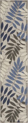 2€™ x 10€™ Gray and Blue Leaves Indoor Outdoor Runner Rug